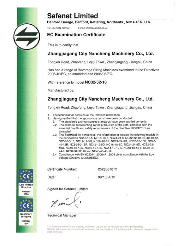 CE certification - ZHANGJIAGANG CITY NANCHENG MACHINERY CO.,LTD