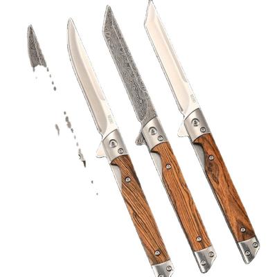 China Non-Changeable Folding Pocket Knife Outdoor Tactical Flipping Gentleman EDC Knife Bearing Folding Knife with Leather Sheath Sandalwood Handle for sale