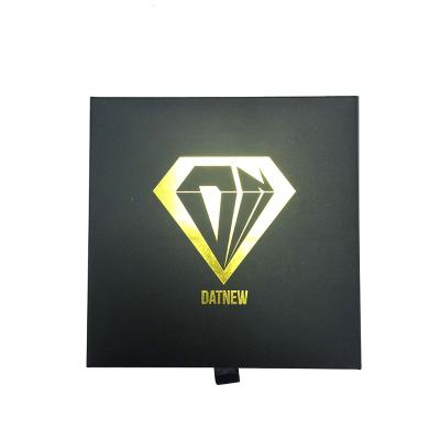 China Recyclable Black Gold Stamping Drawer Luxury Custom Jewelry Gift Box Paper Packaging for sale