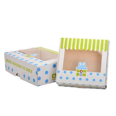 China Recycled Materials Customize Size PVC Paper Folding Packing Gift Box With Clear Transparent PVC Window Baby Clothing Sets Gift Box for sale