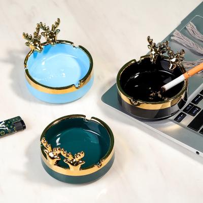 China Nordic creative trend eco-friendly personality ceramic deer gold circle ashtray decoration office living room for sale