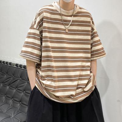 China Custom 100% Anti-Wrinkle Streetwear Mens T-shirts Cotton Logo Striped T-Shirt For Men for sale