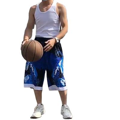 China Anti-Wrinkle Loose Sports Shorts Quick Dry Mens Shorts Long Custom Polyester Print Panel Shorts For Men for sale