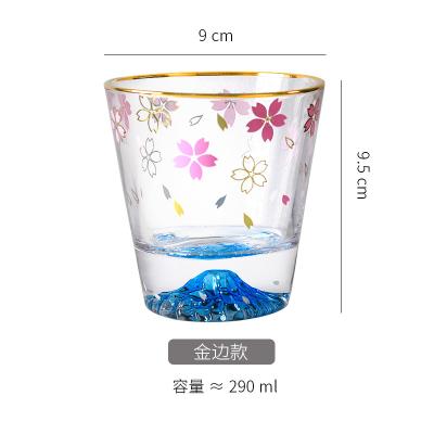 China Custom Made Hidden Glass Viable Gold Rim Cherry Blossom Glass Mug Mount Fuji Japanese Style Mountain Mug for sale