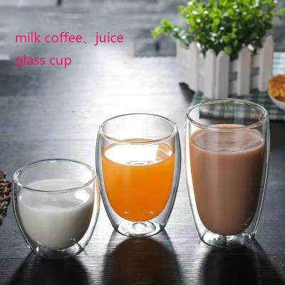 China Viable transparent double glass cups for household use creative coffee heat-resistant cold juice milk beverage cup tea glass cup for sale