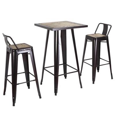 China SEB Customize Environmental Friendly Restaurant Dinning Industrial Iron Metal With Bar Tables And Chairs Wooden Seating Sets for sale