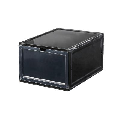 China Home Drop Front Shoe Storage Box Sustainable Transparent Plastic Stackable Shoe Box Crate Storage for sale