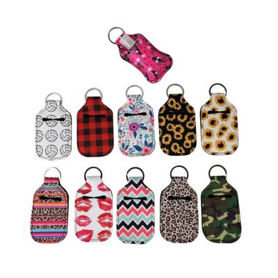 China Gift Promotion Neoprene Hand Sanitizer Holder With Key Chain Home Travel For Kids Mini Square Shape Bottle Cover for sale