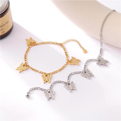 China FASHIONABLE Wholesale Stainless Steel Boho Anklet Chain Trend Gold Plated Charm Summer Beach Zircon Butterfly Pendant For Women Jewelry Anklet Chain for sale