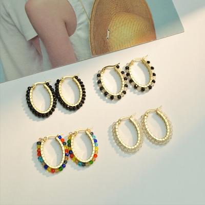 China Stylish Stainless Steel Crystal Jewelry Boho Jewelry Fashion Personality TRENDY Charm Colorful O Shape Circle Oval Earrings For Women for sale