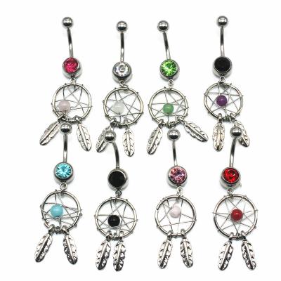 China Vintage TRENDY Plating Colorful Hollow Dangle Globe Design Rings Stainless Steel Belly Zircon Fine Ring Body Jewelry Wholesale for sale