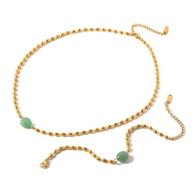 China Fashion Stainless Steel 18K Gold Plated Gemstone Jewelry Green Natural Stone Oval Bead Gold Bracelet For Women for sale