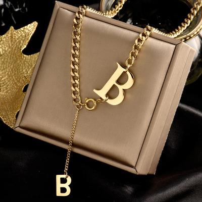 China TWO-LETTER FASHIONABLE stainless steel necklace B clavicle chain women cold simple and stylish trend necklace personality niche design for sale