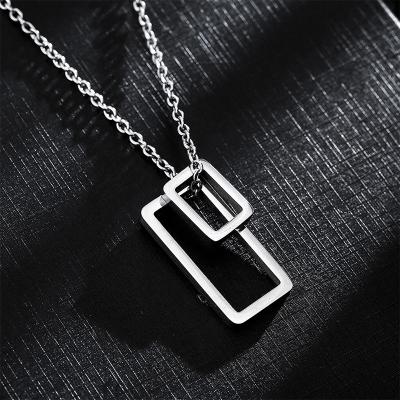 China Latest TRENDY square pendant sweater chain simple geometric rectangle fashion men and women stainless steel personality necklace for sale