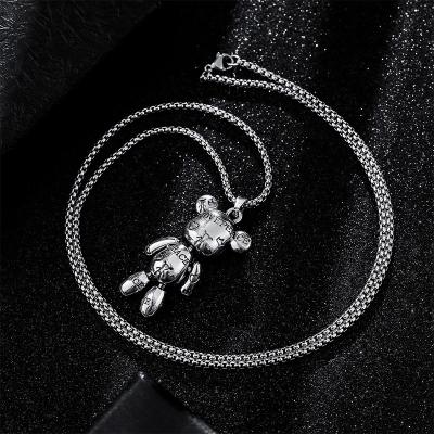 China FASHIONABLE personality trend hip-hop silver stainless steel bear peace necklace men's and women's fashion simple violent pendant along for sale