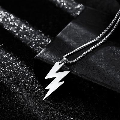 China Wholesale Trendy Men's Hip Hop Punk Rock Titanium Steel Pendant Simple Stainless Steel Necklace Lightning Personality Accessories for sale