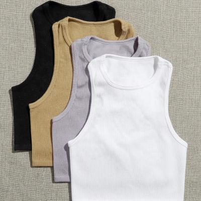 China Gym Training Repeve Crop Breathable Tank Top Singlet Gym Fitness Rib Knit SetRibbed 4 Piece Cycling Tanks Singlet Tops for sale