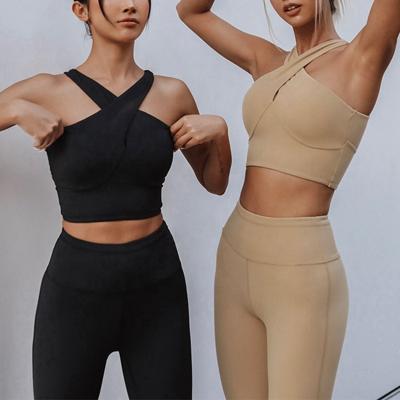 China Summer Breathable Custom Tracksuit Set Sports Wear Sexy Bra Fitness Gym Equipment Women Workout Clothing Private Label Gym Wear sports throat for sale