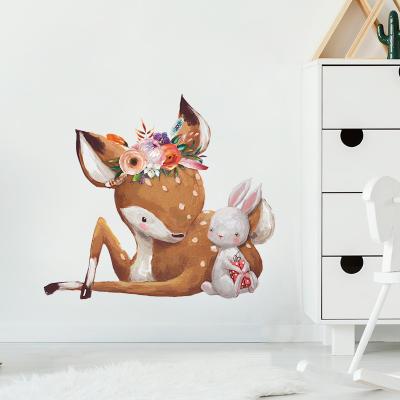 China Cute Deer and Bunny Rabbit Friends Nursery Room Wall Decal Furniture Decorative Stickers PVC Wall Stickers Waterproof+Eco-friendly Watercolor for sale