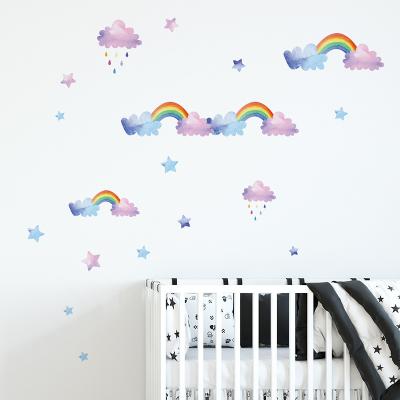 China Living Room Hand Drawn Nursery Room Kids Room Wall Sticker Rainbow Raindrop Waterproof+Eco-friendly Watercolor Decoration Home Wall Decal for sale