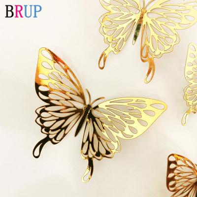 China Waterproof+Eco-friendly 12Pcs/lot New Cavity 3D Butterfly Wall Sticker Golden Silver Art Home Decorations Wall Decals For Party Wedding Display Store for sale