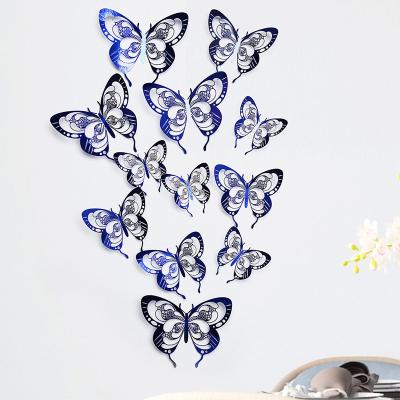 China 12PCS Waterproof+Eco-friendly 3D Hollow Colorful Butterfly Wall Sticker For Party And Holiday Supplies Decorations Sticker for sale