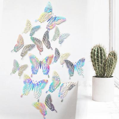 China Waterproof+Eco-friendly 12 PCS Colorful Butterfly Cavity 3D Wall Sticker For Kids Room Party Decorative Sticker for sale