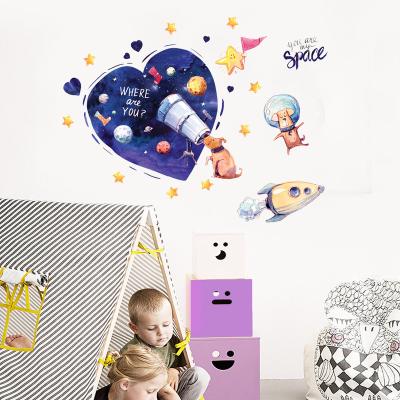 China Waterproof+Eco-friendly Cartoon Space Dog Wall Stickers For Kids Room Bedroom Nursery Decoration Home Wall Decal for sale