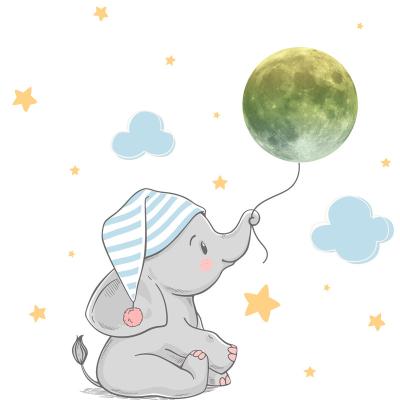 China Bedroom Luminous Nursery Room Wall Stickers Cartoon Elephant Moon Stars Wall Decoration Home Wall Decal for sale