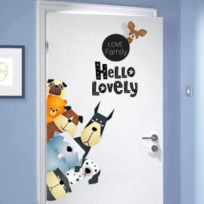 China Waterproof+Eco-friendly Funny Cartoon Dogs Wall Stickers For Bedroom Door Kids Room Home Decoration Wall Decal for sale