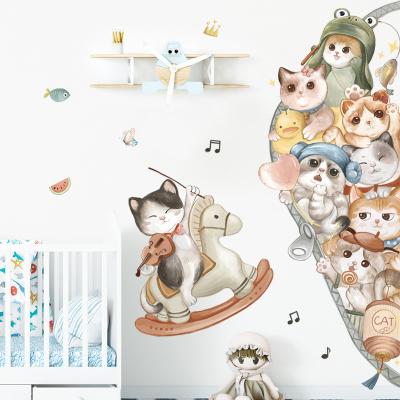 China Waterproof+Eco-friendly Cute Cartoon Cats Wall Stickers For Kids Room Baby Nursery Decoration Home Wall Decals for sale