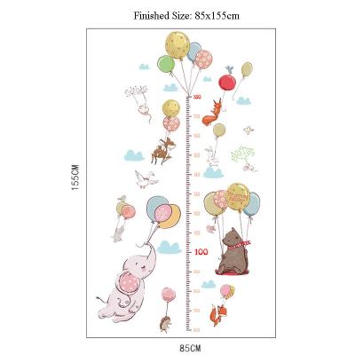 China New Waterproof+Eco-friendly Cute Elephant With Balloon Cartoon Animals Wall Stickers Height Ruler Measure For Kids Room Art Home Decoration Decals for sale