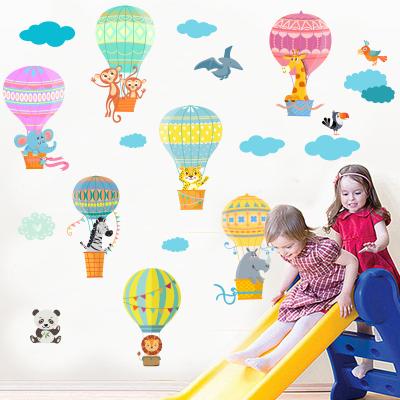 China Hot Waterproof+Eco-friendly Cute Animal Cartoon Air Balloon Wall Stickers For Kids Room Living Room Nursery Decoration Home Wall Decal for sale