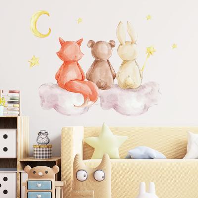 China WALL STICKER Cutiepie Animal Friends Sitting On The Cloud Wall Sticker Kids Room Bedroom Nursery Decoration Home Wall Decal for sale