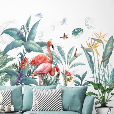 China Waterproof+Eco-friendly Nordic Plant Flamingo Wall Decal For Living Room Bedroom Decorative Wall Sticker for sale