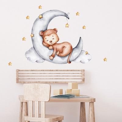 China WALL STICKER Good Night Baby Monkey Sleeping On The Moon Decorative Wall Decal Baby Room Nursery Bedroom Wall Sticker for sale