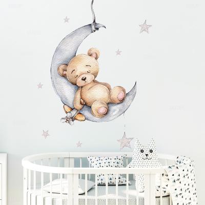 China Waterproof+Eco-friendly Teddy Bear Sleeping on the Moon and Star Wall Decal for Kids Room Baby Room Nursery Decoration Home Wall Sticker for sale