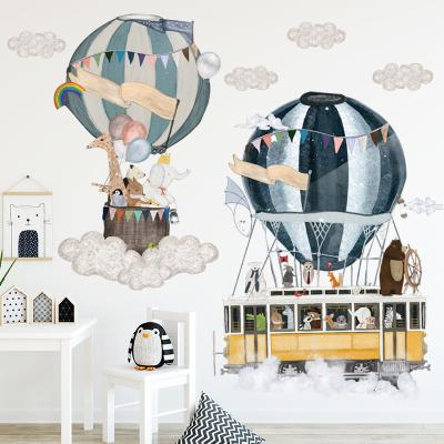 China Hot Waterproof+Eco-friendly Cartoon Air Balloon Animals Wall Stickers For Kids Baby Nursery Room Decoration Wall Decals for sale