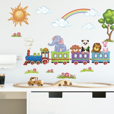 China Waterproof+Eco-friendly Cartoon Train Sun Rainbow Clouds Wall Decal For Kids Baby Room Bedroom Nursery Decorative Wall Sticker for sale