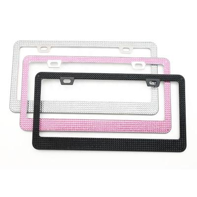 China JDM Stainless Steel Car License Plate Frames Colorful Cheap Metal Custom Logo Bling Rhinestone USA Car Number License Plate Frame for sale