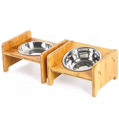 China Sustainable Wooden Pet Custom Feeding Rack, Natural Material Highly Optional Pair Of Feeding Bowl To Match Costume for sale