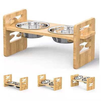 China Sustainable Wooden Feeding Rack For Dogs And Cats, Pet Feeder Raises And Lowers Rack With Two Bowls for sale