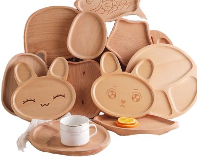 China Rabbit Animal Children's Bread Dish Western Wooden Cartoon Fruit Dish Cute Cartoon Wooden Divider for sale