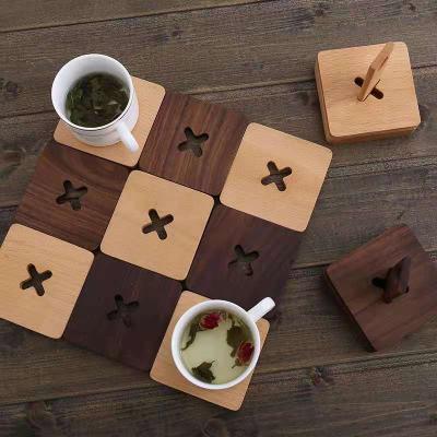 China Nordic Style Black Walnut Saucepan Bowl Heat Mat Viable Natural Beech Combination Coffee and Tea and Cup Mat for sale