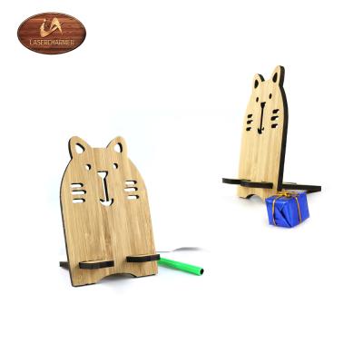 China Factory Directly Offer Laser Craft Wood Environmental Friendly Bamboo Cat Shaped Cell Phone Holder for sale