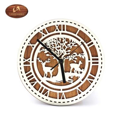 China Europe mute nostalgia restore ancient ways deer and tree wooden round wall clock for sale