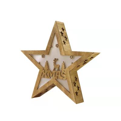 China Creative Five-pointed Star Wooden Gifts Christmas Decorations And Decoration Opens Environmental Decoration Lamp for sale