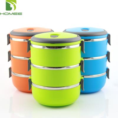 China Keeping Fresh 3 Layers Stainless Steel Stackable Hot Bento Lunch Box With Handle for sale