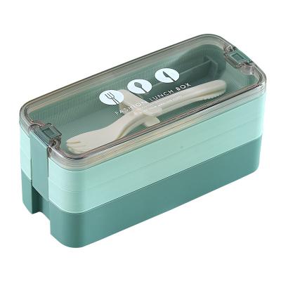 China Sustainable Hot Selling Amazon BPA Free Japanese Lunch Box PP Plastic Lunch Box 3 Layers With Cutlery for sale