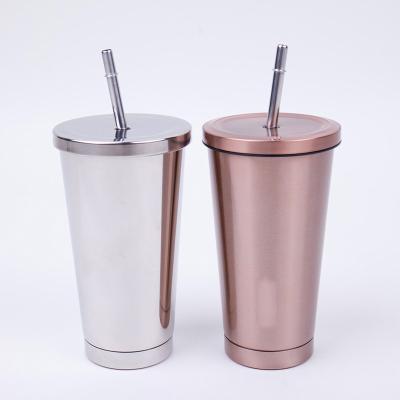 China Sustainable Insulation Double Walled Stainless Steel Tumbler Cup With Straw for sale